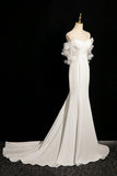 White Spaghetti Strap Long Prom Dress, Mermaid Off the Shoulder Party Dress HZ0429