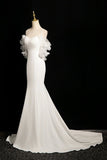 White Spaghetti Strap Long Prom Dress, Mermaid Off the Shoulder Party Dress HZ0429