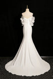 White Spaghetti Strap Long Prom Dress, Mermaid Off the Shoulder Party Dress HZ0429