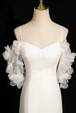 White Spaghetti Strap Long Prom Dress, Mermaid Off the Shoulder Party Dress HZ0429