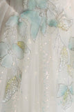 Fairy Tale Inspired White Sparkle Tulle Ball Gown with Mint Floral Embroidery HZ0429