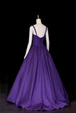Purple Satin Long Prom Dress, Elegant A-Line Backless Formal Evening Dress HZ0429