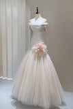 Off-the-Shoulder Mermaid Prom Dress, Champagne Tulle Evening Gown with 3D Floral HZ0429