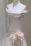 Off-the-Shoulder Mermaid Prom Dress, Champagne Tulle Evening Gown with 3D Floral HZ0429