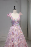 Enchanting Lavender Pink Floral Ball Gown with 3D Butterflies HZ0429