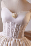 Ivory Satin Lace Knee Length Party Dress, A-Line Strapless Homecoming Dress HZ0429