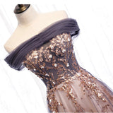 Purple Tulle Long Prom Dresses, A-Line Evening Dresses HZ0429