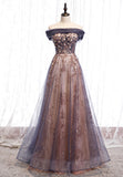 Purple Tulle Long Prom Dresses, A-Line Evening Dresses HZ0429