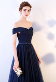 Blue Tulle Long Prom Dresses, A-Line Evening Dresses HZ0429