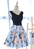 Cute V-Neck Floral Prom Dresses, A-Line Homecoming Dresses HZ0429