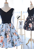 Cute V-Neck Floral Prom Dresses, A-Line Homecoming Dresses HZ0429