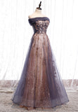 Purple Tulle Long Prom Dresses, A-Line Evening Dresses HZ0429