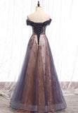 Purple Tulle Long Prom Dresses, A-Line Evening Dresses HZ0429