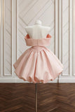 Lovely Pink Off Shoulder Satin Mini Prom Dress - Princess Party Gown HZ0429