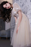 Champagne Lace Short Prom Dresses, A-Line Homecoming Dresses HZ0429