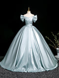 A-Line Satin Floor Length Prom Dress, Elegant Off the Shoulder Party Dress HZ0429