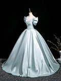 A-Line Satin Floor Length Prom Dress, Elegant Off the Shoulder Party Dress HZ0429