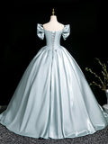 A-Line Satin Floor Length Prom Dress, Elegant Off the Shoulder Party Dress HZ0429