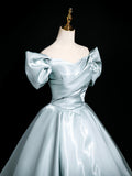 A-Line Satin Floor Length Prom Dress, Elegant Off the Shoulder Party Dress HZ0429