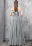 A-Line Tulle Long Prom Dresses, Off the Shoulder Evening Dresses HZ0429