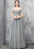 A-Line Tulle Long Prom Dresses, Off the Shoulder Evening Dresses HZ0429