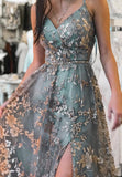 Stylish Tulle Sequins Long Prom Dresses, A-Line Formal Graduation Dresses HZ0429