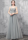 A-Line Tulle Long Prom Dresses, Off the Shoulder Evening Dresses HZ0429