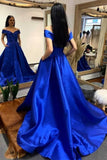 Simple V-Neck Satin Long Prom Dress, A-Line Off the Shoulder Evening Dress HZ0429