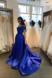 Simple V-Neck Satin Long Prom Dress, A-Line Off the Shoulder Evening Dress HZ0429