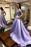Simple V-Neck Satin Long Prom Dress, A-Line Off the Shoulder Evening Dress HZ0429