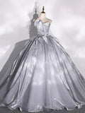Gray Strapless Tulle Long Ball Gown, A-Line Evening Dress Formal Dress HZ0429