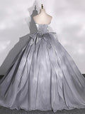 Gray Strapless Tulle Long Ball Gown, A-Line Evening Dress Formal Dress HZ0429