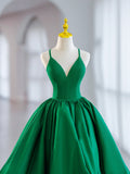 Green V-Neck Satin Short Prom Dress, A-Line Green Evening Dress HZ0429