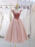 Pink Velvet Tulle Short Prom Dress, Lovely A-Line Homecoming Party Dress HZ0429