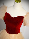 Cute Velvet Tulle Long Prom Dress, A-Line Short Sleeve Formal Dress HZ0429