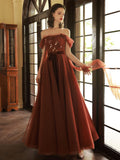Off Shoulder Tulle Long Prom Dresses, Beautiful A Line Tulle Evening Dresses HZ0429