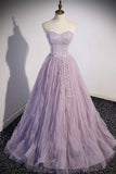 Purple Tulle Sequins Floor Length Prom Dress, A-Line Evening Party Dress HZ0429
