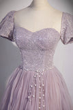 Purple Tulle Sequins Floor Length Prom Dress, A-Line Evening Party Dress HZ0429