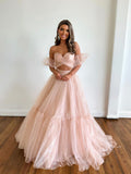 Pink Tulle Long Formal Dress, Two Pieces Evening Dress, Pink Party Dress HZ0429