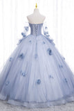 Blue Tulle Long Sleeve Prom Dress, A-Line Off the Shoulder Evening Gown HZ0429