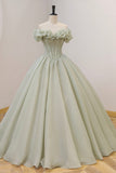 Green Ball Gown, A-Line Off the Shoulder Evening Gown with Beaded HZ0429