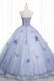 Blue Tulle Long Sleeve Prom Dress, A-Line Off the Shoulder Evening Gown HZ0429