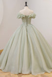 Green Ball Gown, A-Line Off the Shoulder Evening Gown with Beaded HZ0429
