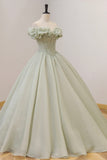Green Ball Gown, A-Line Off the Shoulder Evening Gown with Beaded HZ0429