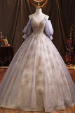 Purple Tulle Sequins Long Prom Dress, A-Line Evening Dress HZ0429