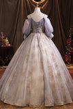 Purple Tulle Sequins Long Prom Dress, A-Line Evening Dress HZ0429