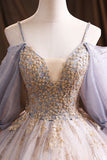 Purple Tulle Sequins Long Prom Dress, A-Line Evening Dress HZ0429