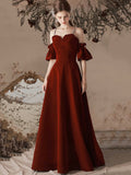 Burgundy Velvet Floor Length Prom Dress, Beautiful Spaghetti Strap Evening Party Dress HZ0429
