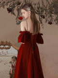 Burgundy Velvet Floor Length Prom Dress, Beautiful Spaghetti Strap Evening Party Dress HZ0429