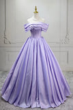 Lilac Corset Bodice Princess Dress A-Line Satin Formal Evening Gown HZ0429
